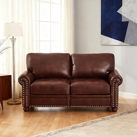 Loveseat Velvet Fabric Two- Seater Couch Buckle Design and Rivet Decoration Deep Seated Double Sofa Suitable for Living Room Bedroom Apartment Hotel etc (brown-01)