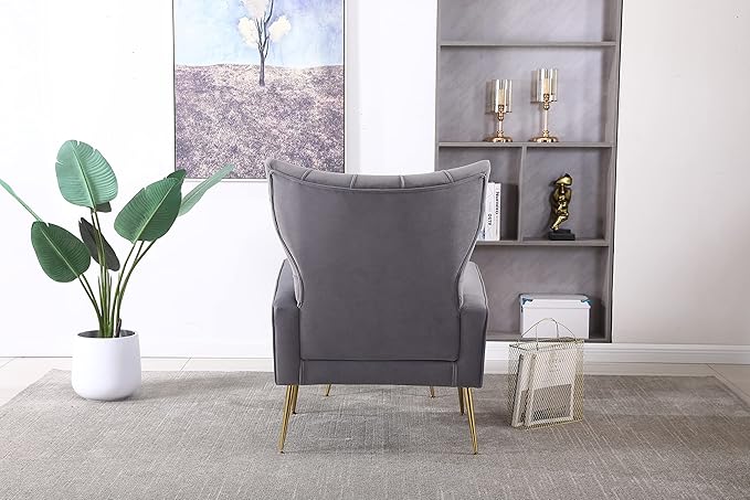 Modern Accent Chair with Ottoman Comfortable Armchair for Living Room Bedroom Apartment Office (Grey)