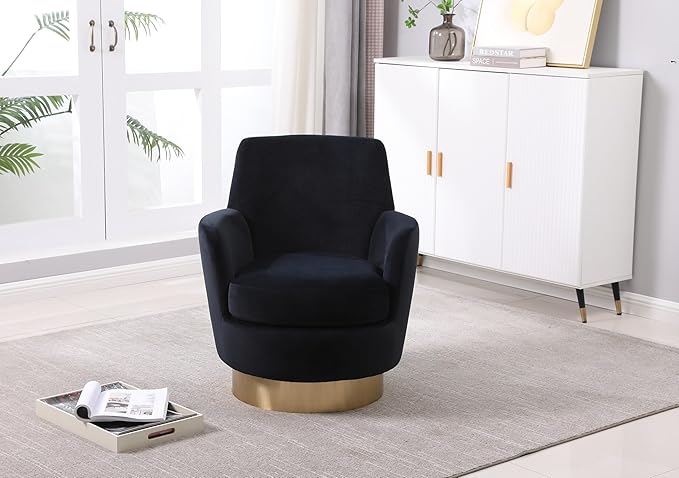 Set of 2 Swivel Accent Chair Modern Velvet American Design Swivel Round Barrel Chairs Upholstered Cozy Style for Living Room Bedroom Home Office (Velvet Black 2-Pack)