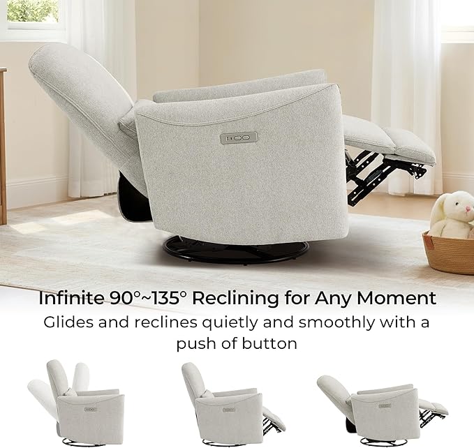 CHITA Oversized Power Recliner Chair Swivel Glider for Big and Tall FSC Certified Living Room Nursery Rocking Chair with Lumbar Support Dove Grey