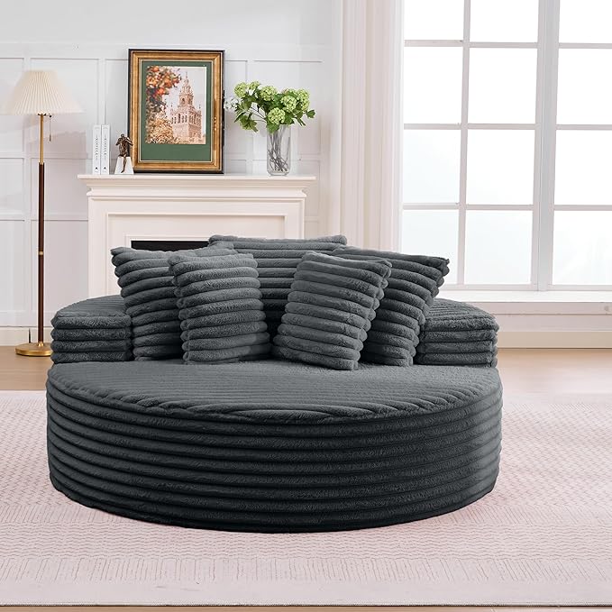 Oversized Upholstered Chaise Lounge Chair Indoor Corduroy Deep Seat Accent Chair Plush Boneless Barrel Sofa Chair for Living Room Bedroom Apartment (Gray 62.9 Inch)