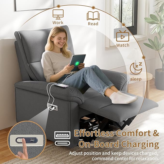 Wall Hugger Power Recliner Chair Zero Wall Electric Recliner Chairs with USB Port Snowflake Velvet Space Saving Large Recliner for Living Room RV Home Theater