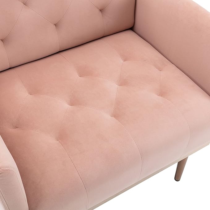 Modern Accent Chair Upholstered Single Sofa Arm Chair for Living Room and Bedroom Upholstered Comfy Armchair Chair with Solid Tapered Metal Legs (Pink)