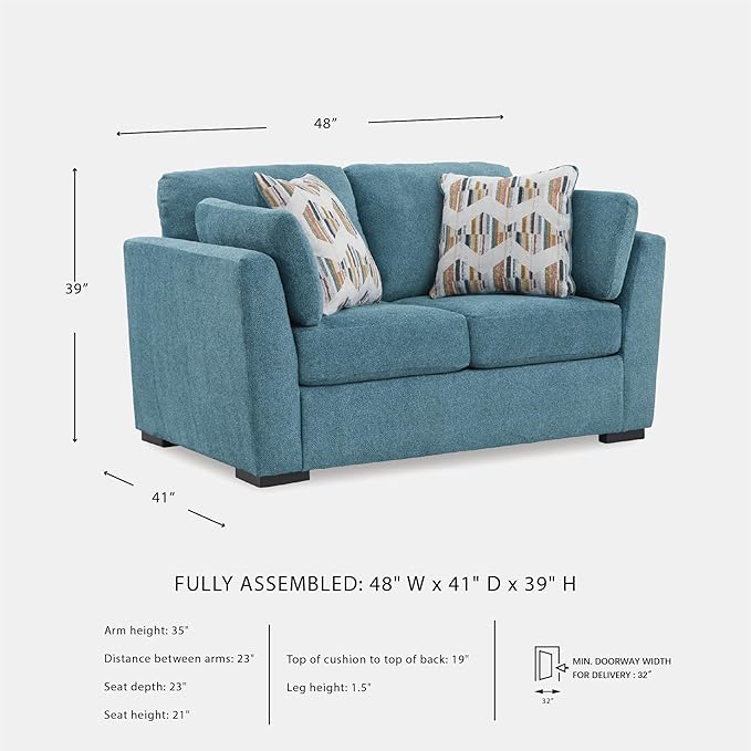 Signature Design by Ashley Keerwick Scandinavian Loveseat with 4 Toss Pillows Blue
