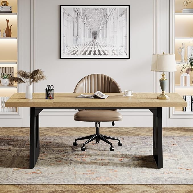 Tribesigns 70.86-Inch Executive Desk Large Computer Office Desk with Double Wood Pedestal Modern Simple Style Rectangle Writing Table for Home Office
