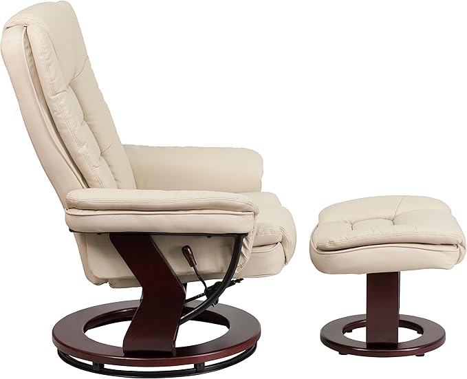 Flash Furniture Bali Contemporary Multi-Position LeatherSoft Recliner Chair with Ottoman 360-Degree Swivel Recliner Chair/Ottoman Set Beige