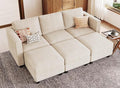 Belffin Corduroy Sectional Sleeper Sofa with Storage Ottoman Modular Luxury Sectional Sofa with Chaise Convertible Modern Sectional for Living Room Beige
