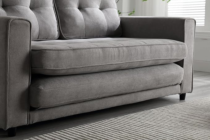 ERYE 55-Inch Loveseat Sofa with Pull Out Sleeper Couch Bed 3-in-1 Convertible Sleeper Sofabed W/Side Storage Pockets Modern 3 Fold Tufted Upholstered Pull Out Sofa Bed for Living Room Bedroom