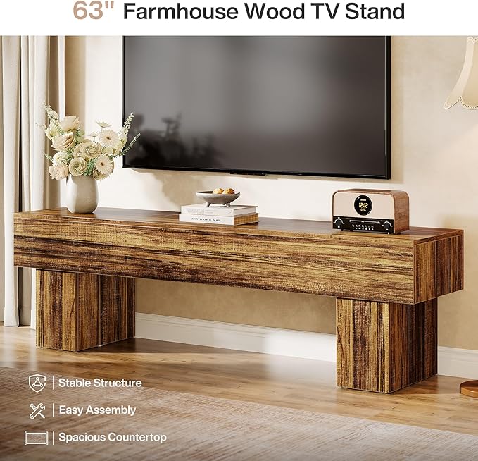 Tribesigns 63 TV Stand Farmhouse Entertainment Center Low TV Console Table for Living Room Long Media Console Television Stands for 55/60/65 Inch TV