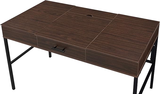 Oak &amp Black Writing Desk with USB Port - Modern Home Office Computer Desk