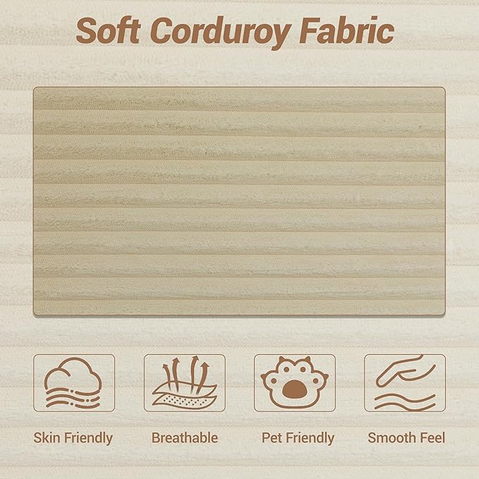 105'' Cloud Sectional Couch Modular L-Shaped Boneless Sectional Sofa Corduroy Deep Seat Couch Small Space Sofas for Living Room Bedroom Apartment No Assembly Beige