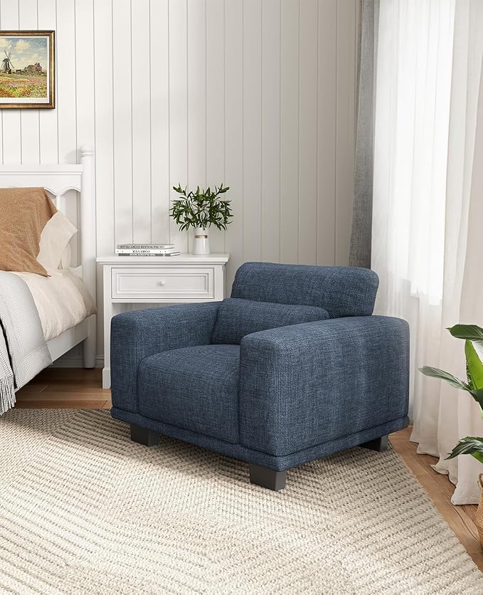 Marsail 40 Inch Single Sofa 1-Seater Modern Comfy Couch with Deep Seats Upholstered Linen Couches for Living Room Bedroom OfficeApartment Blue