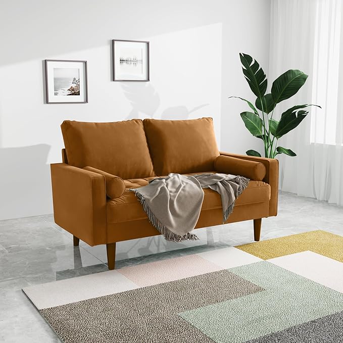 SILKIR Velvet Loveseat Sofa Love Seats Furniture for Small Spaces Mid-Century Modern Loveseats for Living Room Love Seat Couch 58 Inches Ginger