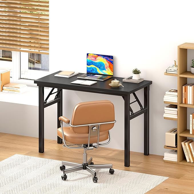 DlandHome Folding Table Computer Desk 31.5x15.7inch Small Desk Computer Desk Workstation Table for Home Office Black Desk DCAND-AC5-8040-BlackB