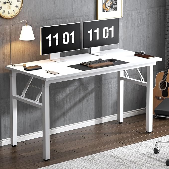 SDHYL 47 inches No Assembly Foldable Computer Desk for Home Office Modern Folding Portable Study and Writing Table Conference Workstation with Metal Frame White