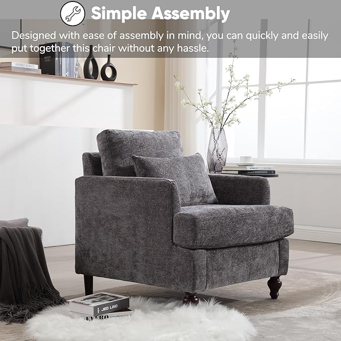 JOYBASE Accent Chair Single Sofa Chair Mid-Century Modern Upholstered Armchair Reading Club Chair for Living Room Office Bedroom (Grey Chenille)