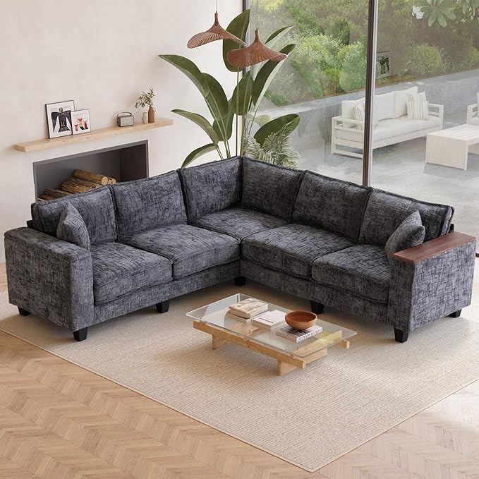 97 L Shaped Couch Corner Sofa 5 Seater Oversized Cloud Couch with 2 Pillows Modular Sectional Sofa Armrests with Two Hidden Storage Space Sectional Couches for Living Room Gray Textured