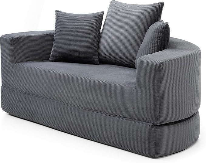 KEIKI 67 Corduroy Convertible Circular Floor Sofa BedMulti-Functional Adjustable Futon Couch for Living Room Bedroom OfficeNo Assembly