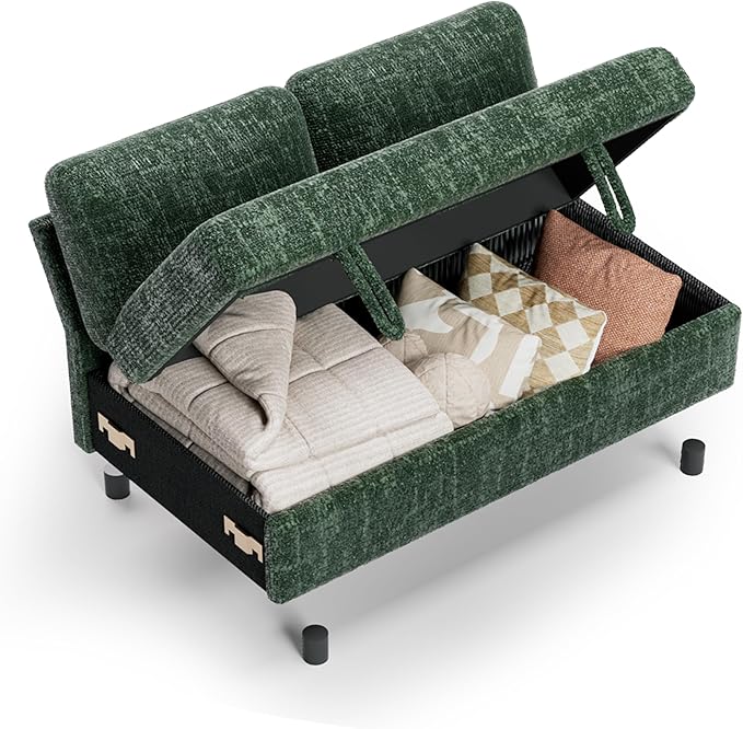 Vipbear Chenille Modular Loveseat with Storage Green