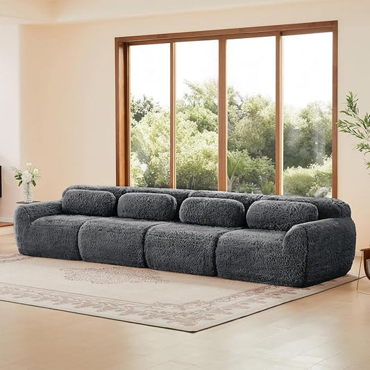 149 Sectional Couches for Living Room Comfy Boneless Couch 4 Seater Cloud Sofa Compressed Couch with Deep Seat Modern Modular Sectional Plush Floor Sofa No Assembly (Grey)