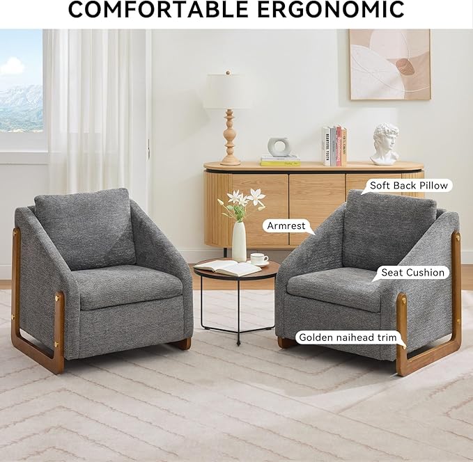 Chenille Accent ChairSingle Sofa Chair with Tilted ArmrestCozy Reading Chair for BedroomLiving Room Chair with Cushioned Backrest and Seat Holds up to 250lbs (Gray)