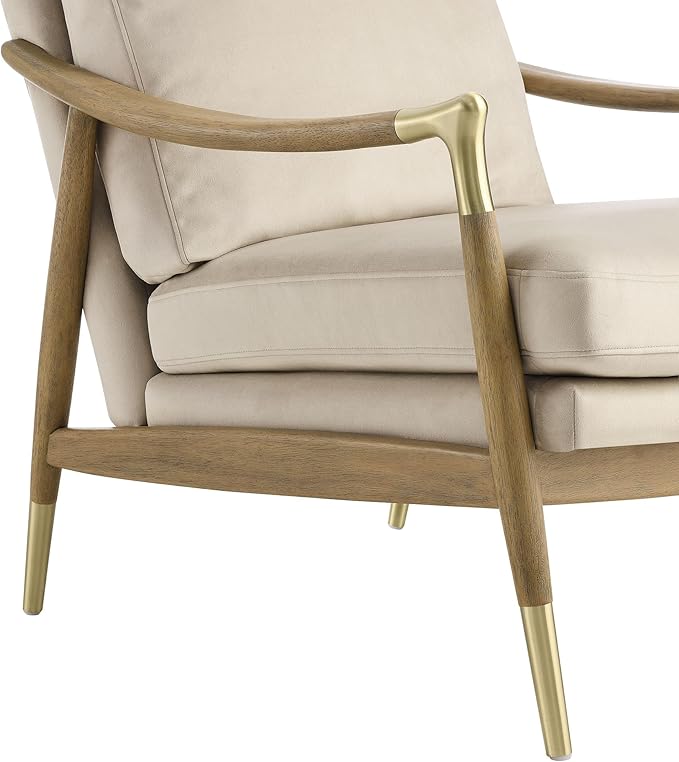 Modway Langford Stain-Resistant Performance Velvet Armchair – Mid Century Modern Velvet Chair with Wood Frame – Upholstered Accent Chair for Living Room or Bedroom