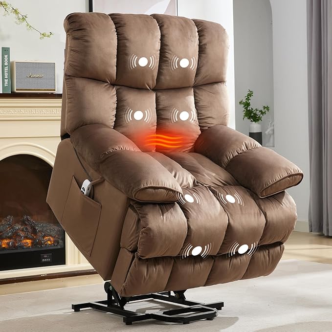 Power Lift Recliner Chair for Elderly Electric Recliner with Heat &amp Massage Large Lift Chair Recliners for Living Room RV Bedroom(Brown)