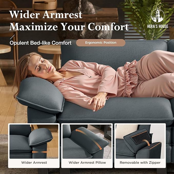 HERA'S HOUSE 124 Modular Sectional Sofa Oversized U Shaped Couches for Living Room Comfy Cloud Couch with Ottoman 5-Seater Deep Seat Sofa with Throw Pillow Chenille Blue