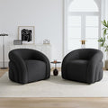 Boucle Swivel Accent Chair Set of 2 No Assembly Small Comfy Round Barrel Armchair for Living Room Bedroom Reading Waiting Room-Grey