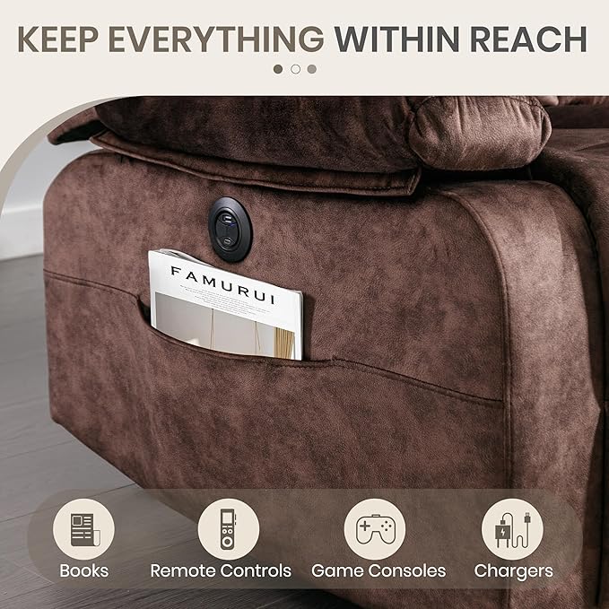 Power Reclining Loveseat with Heat &amp Massage Dual Recliner Sofa with Console Cup Holders USB &amp Type-C Ports 2 Seater Electric Reclining Couch for Living Room RV (Brown 2 Seat)