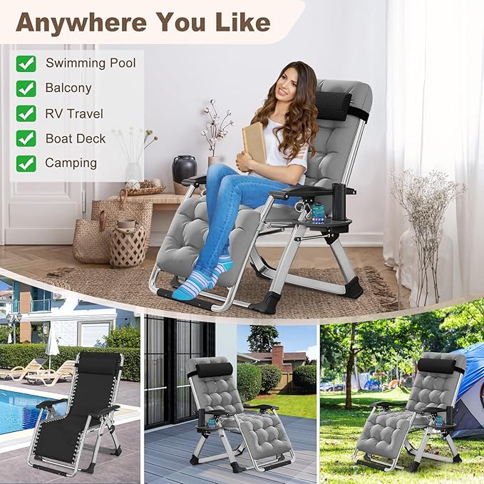 DoCred Comfy Chair Folding Chair Recliner Chair for Bedroom and Living Room Folding Reclining Patio Chairs Lounge Chair with Removable Cushion for Indoor Outdoor