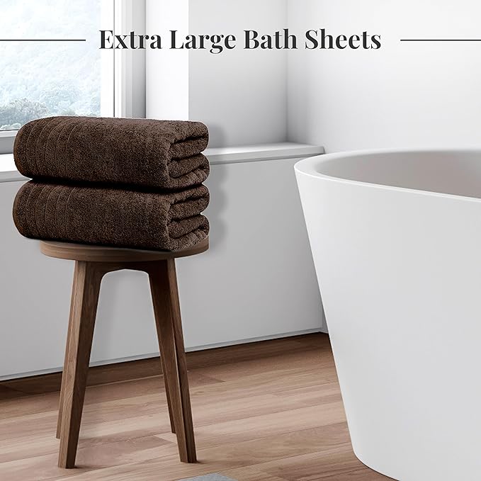 Tens Towels Pack of 2 Extra Large Bath Sheets 35 x 70 Inches 100% Cotton Larger &amp Lighter Weight Quicker to Dry Super Soft &amp Absorbent Oversized Bath Towels Brown