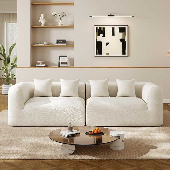 120 Curved Sectional Sofa Cream Cloud Couches Boneless Sectional Couch for Living Room Modular Curved Couch Oversized Comfy Modern Sofa Plush Chenille with 4 Pillows Beige