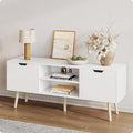 ALINE FURNITURE White TV Stand for 50 55 60+ inch TVs - Media Console with 2 Cabinets &amp Open Shelves Solid Wood Legs - TV Consoles for Living Room - 22 H Entertainment Center for Bedroom