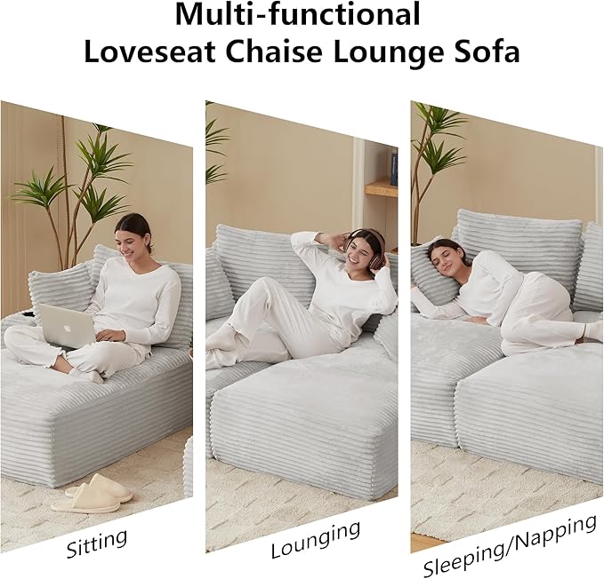 Setawix Corduroy Double Chaise Lounge Sofa Chair Indoor70.9 Modern Boneless Loveseat SleeperCompressed Cloud Lounger Couch BedDIY Modular Sectional Sofas with CupholdersNo Assembly