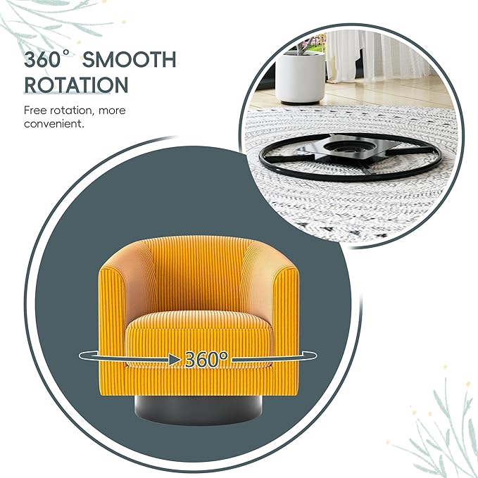 Swivel Accent Chairs 360 Degree Bucket Chair Modern Upholstered Barrel Armchair Comfy Corduroy Single Sofa for Living Room Bedroom Orange