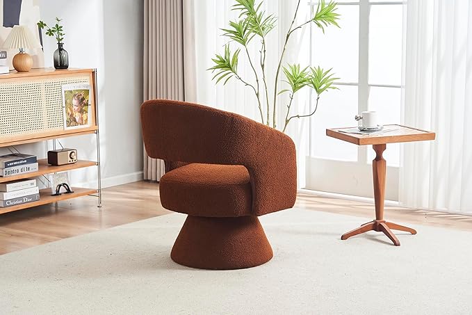 Swivel Accent Chair Armchair Round Barrel Chair in Fabric for Living Room BedroomBrown Teddy RO765