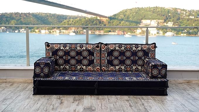 arabicsofa 8'' Thickness Navy Blue Floor Seating Set Sofa Bed Pallet Sofa Floor Cushions Sectional Sofa Arabic Majilis Ottoman Couch Arabic Jalsa