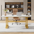 Tribesigns 63 White Gold Desk Modern Office Desks with Faux Marble Tabletop Large Modern Executive Desk Computer Desk with Trestle Legs