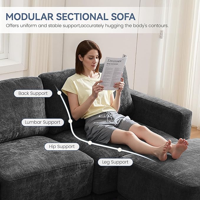 44.2 Oversized Sofa Chair with Ottoman Upholstered Accent Chair with Thick Cushions Single Sofa Lounge Chenille Comfy Reading Chair for Living Room Easy Assembly Black