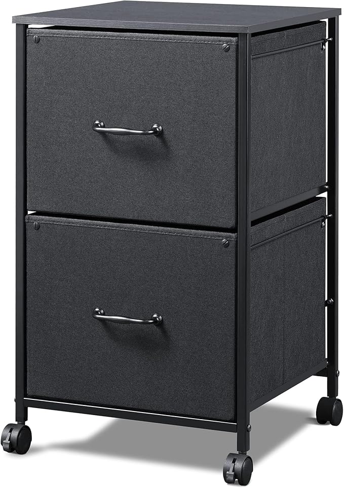 DEVAISE 2 Drawer Mobile File Cabinet Rolling Printer Stand Fabric Vertical Filing Cabinet fits A4 or Letter Size for Home Office Black