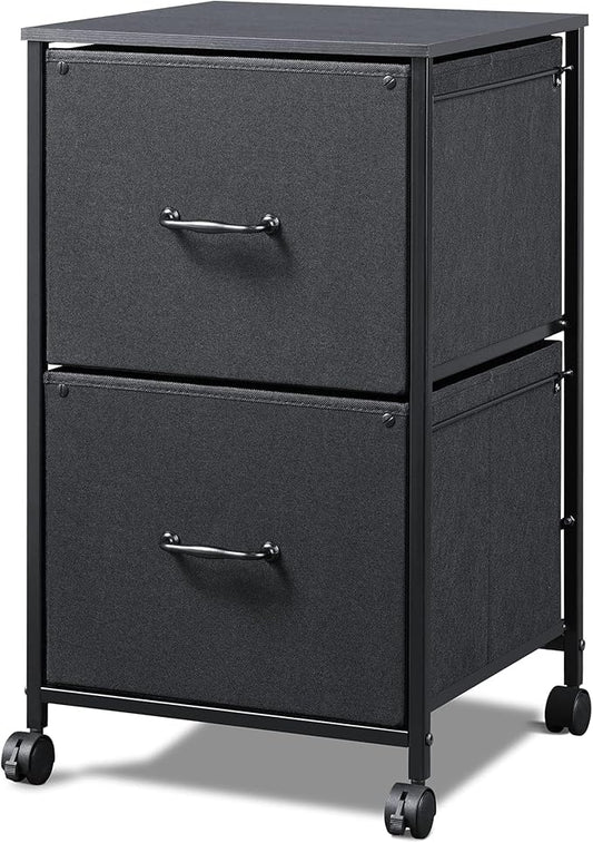 DEVAISE 2 Drawer Mobile File Cabinet Rolling Printer Stand Fabric Vertical Filing Cabinet fits A4 or Letter Size for Home Office Black