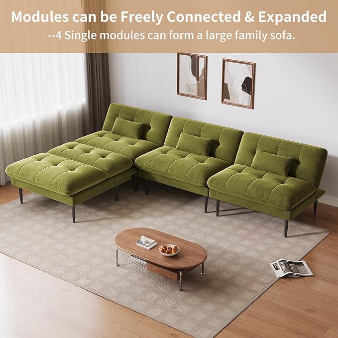 Single Supplementary Unit of The Convertible Module can be Matched with 70 inch Convertible Futon Sofa Bed Used for DIY a Larger Sofa. Olive Green