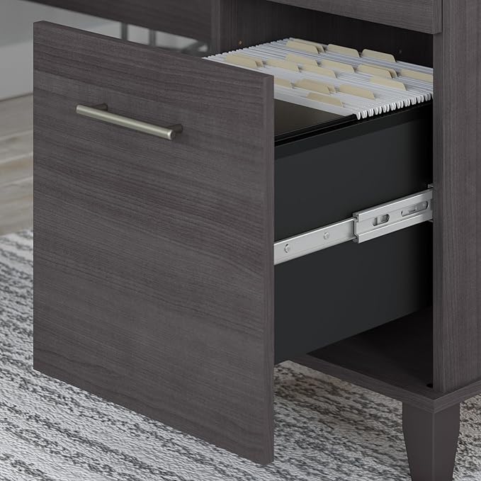 Bush Furniture 60-inch L Shaped Desk with Storage Spacious Corner Computer Table for Home Office Somerset Collection Storm Gray