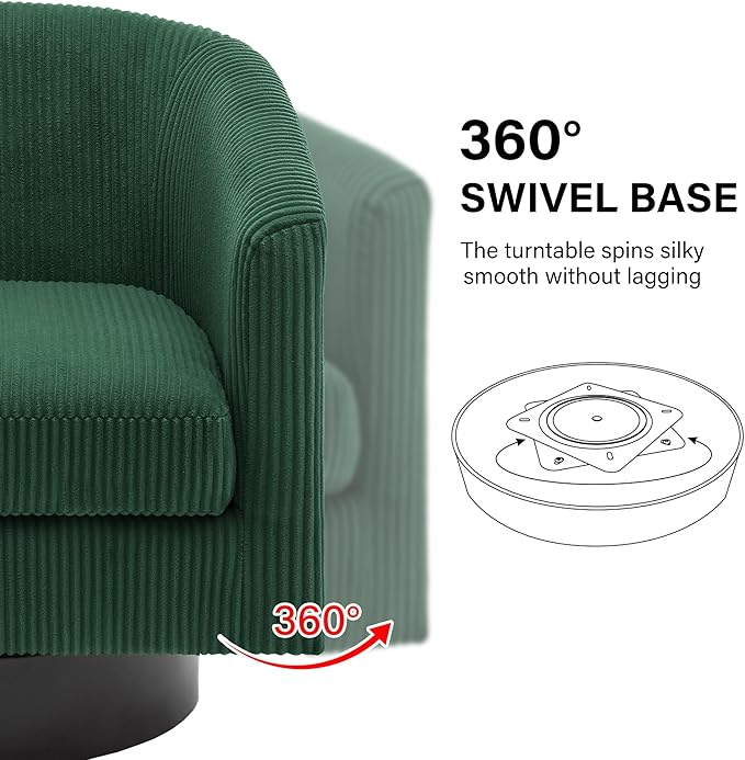 Swivel Barrel Accent Chair Modern Round Corduroy Fabric Arm Chair for Living Room Bedroom Comfy Club Reading Chairs for Adults (Corduroy Dark Green Set of 1)