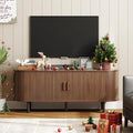 ONBRILL 55 TV Stand with Power Outlet for TVs up to 60 Inch Entertainment Center with Storage and Adjustable Shelves Modern Media Console with Sliding Doors for Living Room Walnut