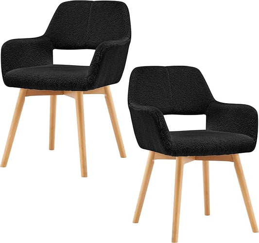 Mid Century Modern Dining Chairs Set of 2 &amp 4 &amp 6 Comfy Accent Chair Upholstered Kitchen Dining Living Room Chairs for Bedrooms Waiting Room Home Arm Desk Chair No Wheels (Wool Black 2)