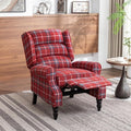 Upholstered Wingback Recliner Chair Plaid Recliner Chair Armchair Adjustable Footrest Push Back Reclining Sofa Mid-Century Modern Lounge Armchair for Living Room Bedroom Reading - Red