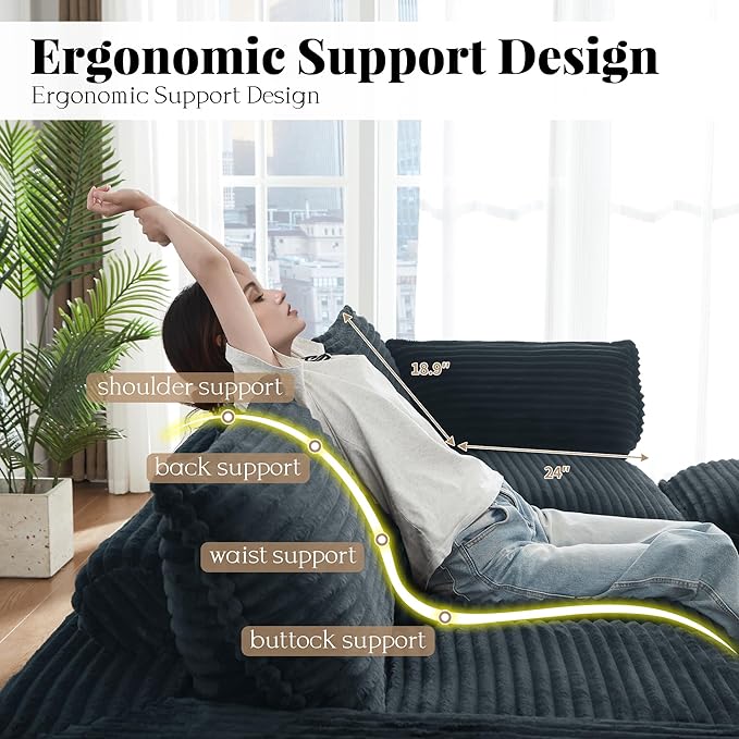 Modern L Shape Boneless Couch 109.4 Modular Sectional Sofa with Ottoman Comfy Corduroy Cloud Sofa with Deep Seat &amp Double-Layer Cushion Convertible 4 Seater Sleeper Couches for Living Room Gr