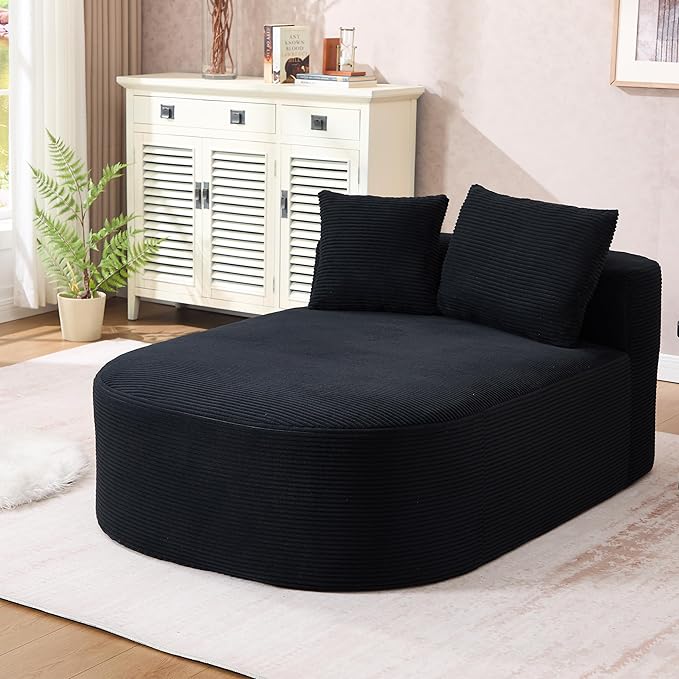 Boneless CouchComfy Fluffy Sofa BedUpholstered Sleeper Sofa with Throw Pillows and ArmrestsCorduroy Plush Cloud Lounge Chair (Black 67 Boneless Couch)
